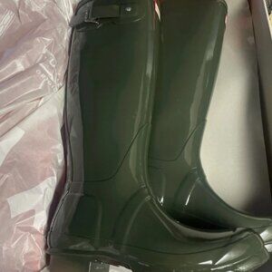 Hunter Boots Womens Original Tall Gloss Rain Boots - Hunter Green-NEW
